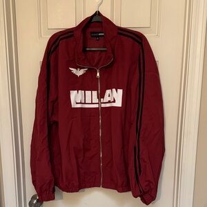 Fashion Nova Men's Wine Red Milan Track Windbreaker with Black Stripes